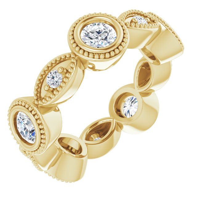 0.95 ct. Bezel Set Round Diamond Milgrain Accent Eternity Band-VIRABYANI